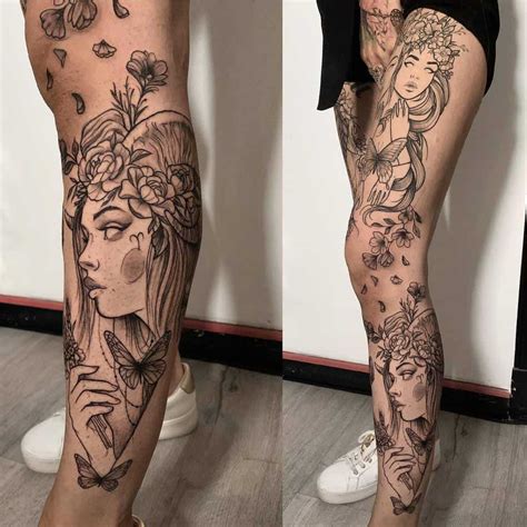 women's lower leg tattoo|female tattoo leg sleeve.